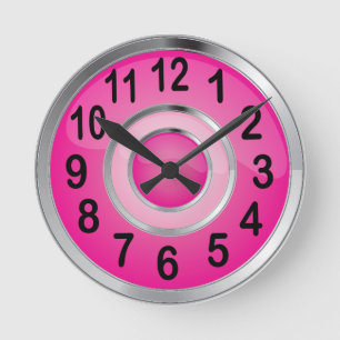 Shiny Pink and Silver Metal Runde Wanduhr