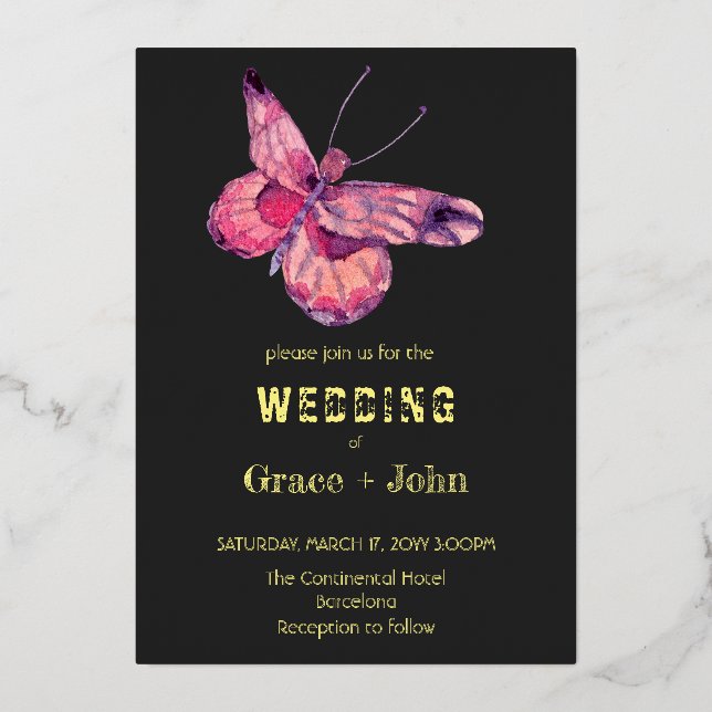 Shiny Pink Butterfly Folieneinladung (Vorderseite)