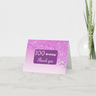 Shiny Pink Glitzer, 100. Geburtstag Vielen Dank Dankeskarte