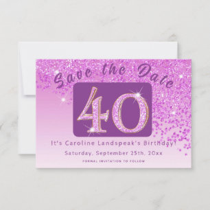 Shiny Pink Glitzer zum 40. Geburtstag Save The Date