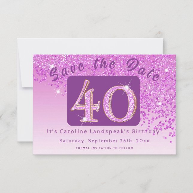 Shiny Pink Glitzer zum 40. Geburtstag Save The Date (Vorderseite)