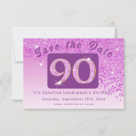 Shiny Pink Glitzer zum 90. Geburtstag Save The Date