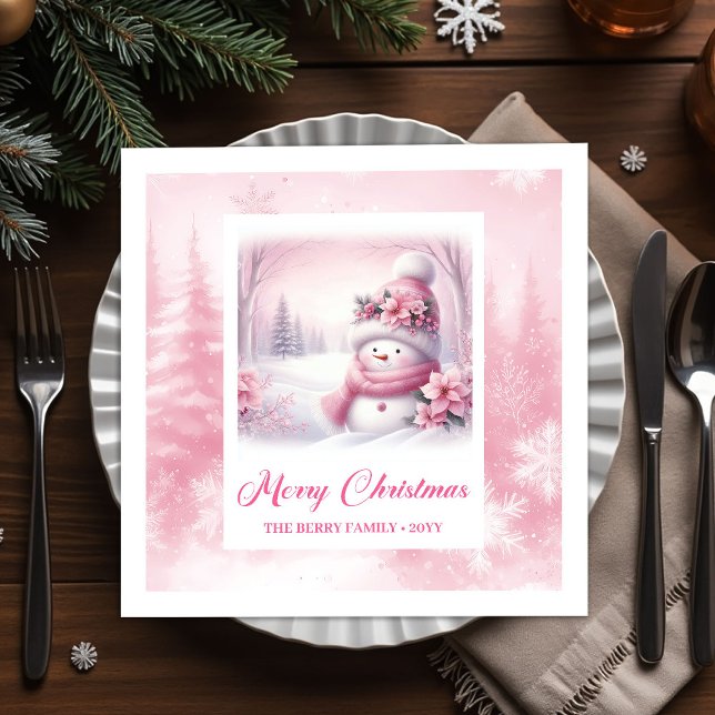 Shiny Pinkmas Christmas Scene Napkins Kids Winter  Serviette (Shiny Pinkmas Christmas Scene Napkins Kids Winter Decor)