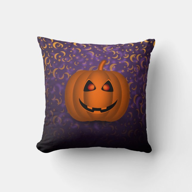 Shiny Pumpkin Halloween Moon Lila Square Kissen (Vorderseite)