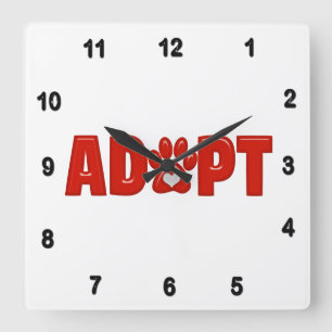 Shiny Red ADOPTIER Animal Paw Print mit White Hear Quadratische Wanduhr