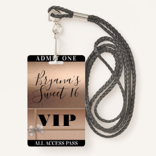 Shiny Rose Gold & Bow Sweet 16 Party VIP Pass Ausweis