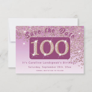 Shiny Rose Gold Glitzer zum 100. Geburtstag Save The Date