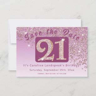 Shiny Rose Gold Glitzer zum 21. Geburtstag Save The Date