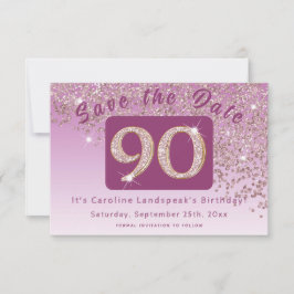 Shiny Rose Gold Glitzer zum 90. Geburtstag Save The Date