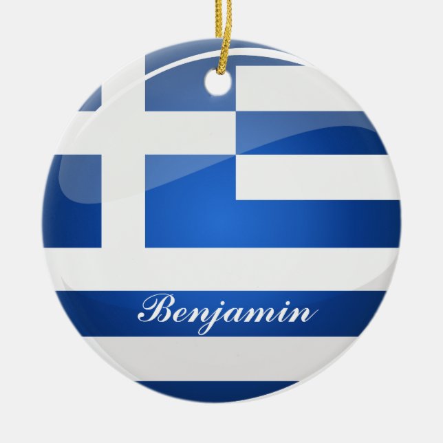 Shiny Round Greece Flag Keramik Ornament (Vorne)