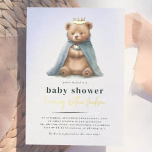 Shiny Royal Teddy Bear Prince Boy Baby Dusche Folieneinladung