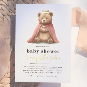 Shiny Royal Teddy Bear Princess Girl Baby Dusche Folieneinladung