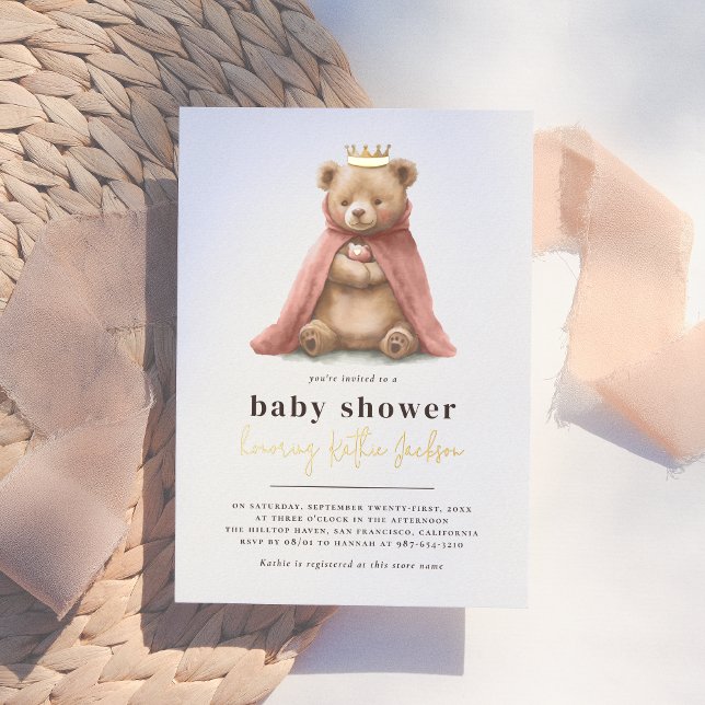 Shiny Royal Teddy Bear Princess Girl Baby Dusche Folieneinladung (Von Creator hochgeladen)