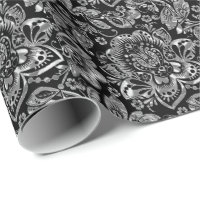 Shiny Silver Barock Floral Damasken auf Weiß
