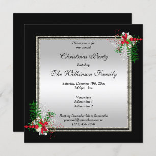 Shiny Silver & Black, Corner Decorations Weihnacht Einladung