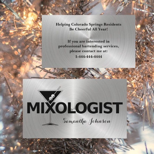 Shiny Silver & Black Event Barkeeper Business Card Visitenkarte (Von Creator hochgeladen)