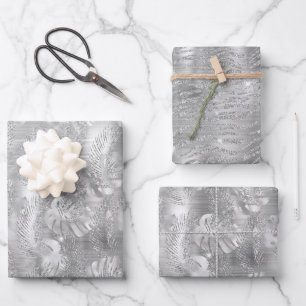 Shiny Silver Glam Animal Print Geschenkpapier Set