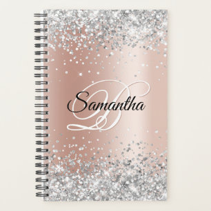 Shiny Silver Glitzer Blale Rose Gold Foil Monogram Planer