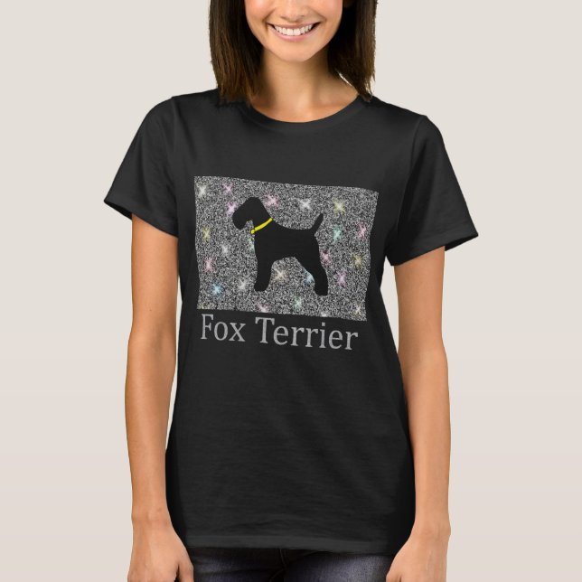 Shiny Silver Glitzer, Niedlich Fox Terrier Silhoue T-Shirt (Vorderseite)