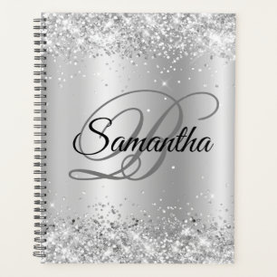 Shiny Silver Glitzer Pale Ombre Foil Monogram Planer