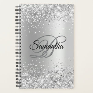 Shiny Silver Glitzer Shimmer Foil Monogramm Planer