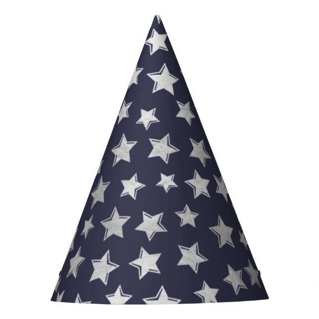 Shiny Silver Stars - Blue Background Party Hat Partyhütchen (Vorderseite)