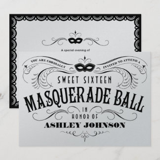 Shiny Silver Sweet 16 Masquerade Ball Einladungen