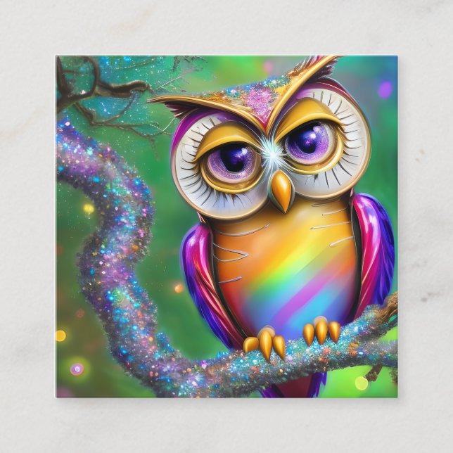 Shiny Smooth Glass Look for Owl Quadratische Visitenkarte (Vorderseite)