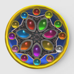 SHINY STAR WITH COLORFUL GEMSTONES Gold Blue Große Wanduhr