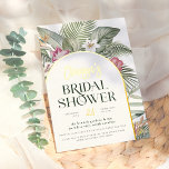 Shiny Tropical Floral Arch Modernes Brautparty Folieneinladung<br><div class="desc">Fügen Sie Ihren Brautduscheinladungen Glanz mit Goldfolie, Silber oder Rose! Dieser klassische und zeitlose Metallic-Stil wird Ihren Einladungen sicher noch ein weiteres Level hinzufügen. Feiern Sie die zukünftige Braut mit unserem Tropical Floral Arch Modern Summer Bridal Shower Einladung. Dieses lebendige Design besticht durch einen foliengepressten, modernen Boho-Bogen-Rahmen, der an die...</div>
