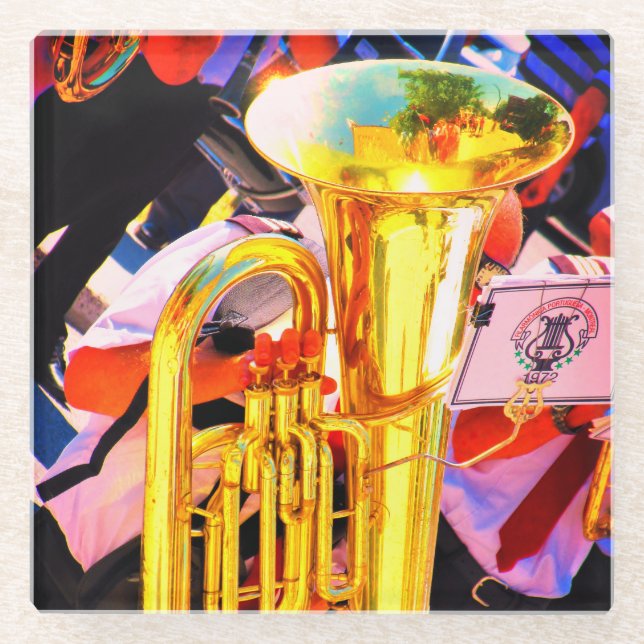 Shiny Tuba Slanted Perspective Brass Band Glasuntersetzer (Vorderseite)