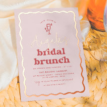 Shiny Wavy Retro Pink & Red Groovy Bridal Brunch