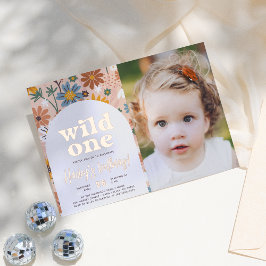 Shiny Wild One Retro Foto 1. Geburtstag Party Folieneinladung