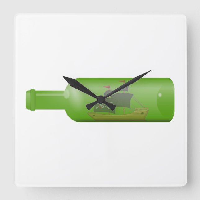 Ship in a bottle quadratische wanduhr (Vorderseite)