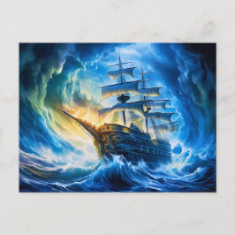 Ship in Glowing Blue Ocean Fantasy Painting Postkarte