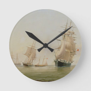 Ship Painting (oil on canvas) Runde Wanduhr