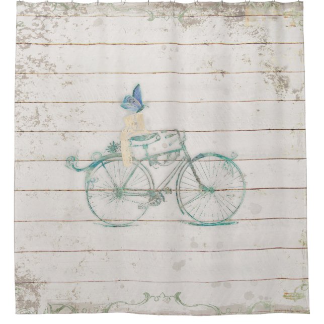 Shiplap Weiß Holz Viktorianische Fahrradkunst Duschvorhang (Vorderseite)