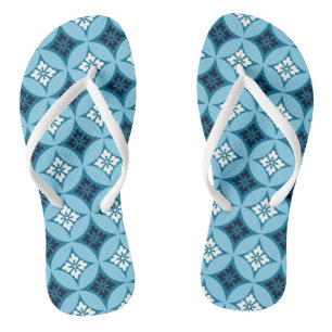 Shippo mit Blume Motif, Blau und Weiß Flip Flops