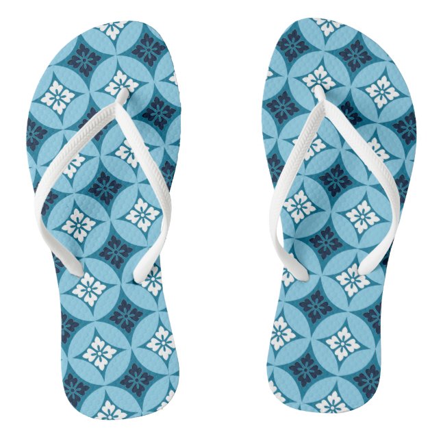 Shippo mit Blume Motif, Blau und Weiß Flip Flops (Fußbett)