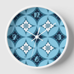 Shippo mit Blume Motif, Blau und Weiß Wanduhr