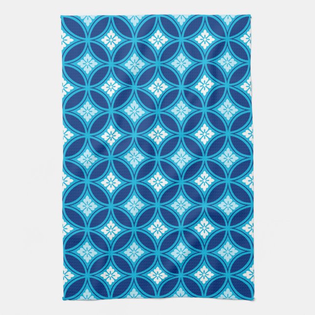 Shippo mit Blume Motif, Deep Indigo Blue Geschirrtuch (Vertikal)