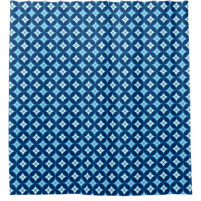 Shippo mit Blume Motif, Indigo Blau und Weiß Duschvorhang (Vorderseite)