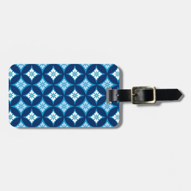Shippo mit Blume Motif, Indigo Blau und Weiß Gepäckanhänger (Vorderseite horizontal)