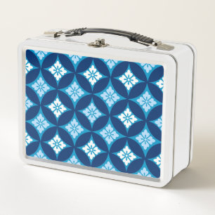 Shippo mit Blume Motif, Indigo Blau und Weiß Metall Lunch Box