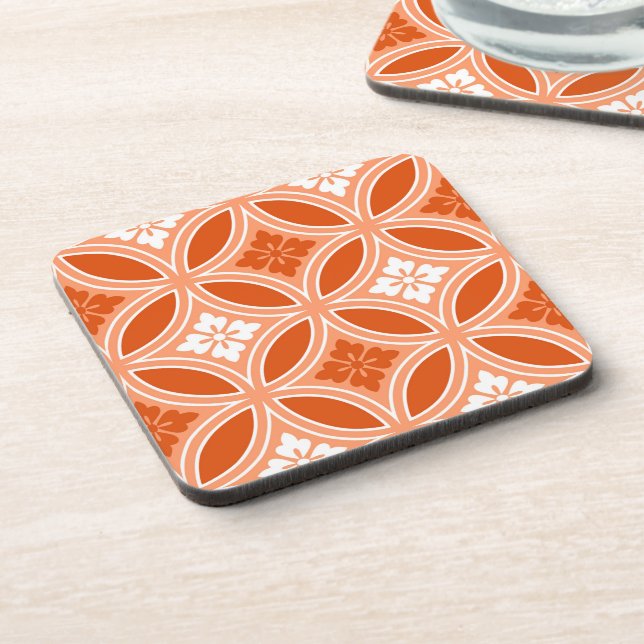 Shippo mit Blume Motif, Mandarin Orange Getränkeuntersetzer (Linke Seite)