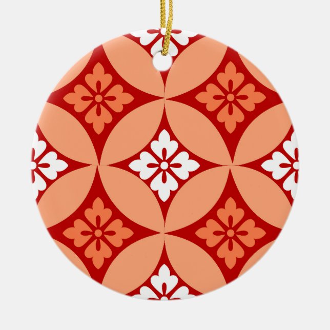 Shippo mit Blume Motif, Mandarin Orange Keramik Ornament (Vorne)