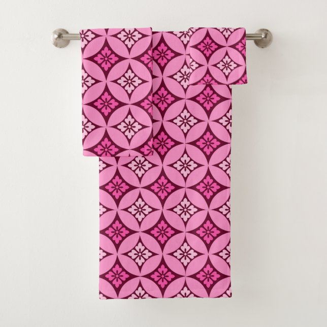 Shippo mit Blume Motif, Pink und Burgund Badhandtuch Set (Insitu)
