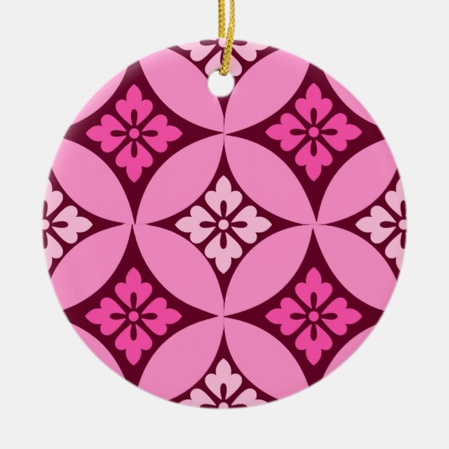 Shippo mit Blume Motif, Pink und Burgund Keramik Ornament (Vorne)