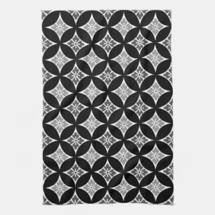 Shippo mit Blume Motif, Schwarz, Weiß und Grau Küchentuch