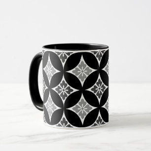 Shippo mit Blume Motif, Schwarz, Weiß und Grau Tasse